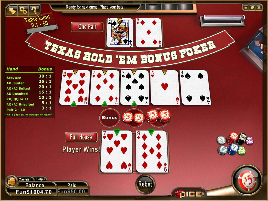 3Dice Texas Hold'Em Bonus Poker